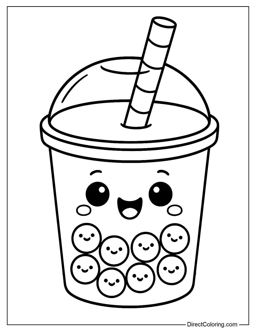 a Coloring Page A cup of milk tea with a lovely face and the pearls also have tiny eyes and mouths that are 